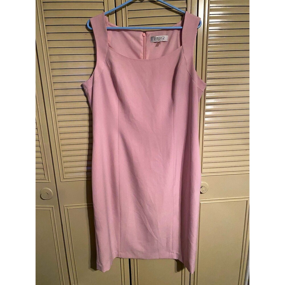 Kasper Pink Solid Square Neck Sleeveless Knee-Length Sheath Dress Zip 16